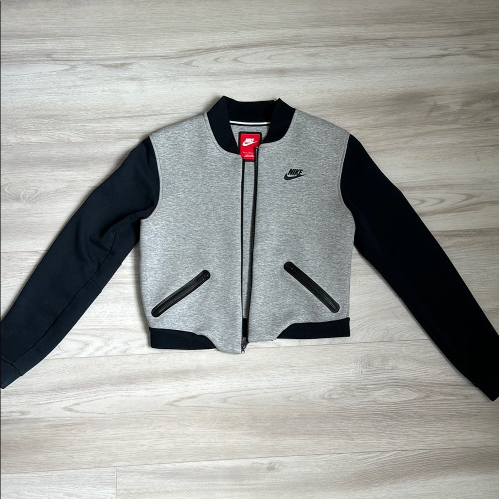 Nike Gray and Black Bomber Jacket with Varsity Style